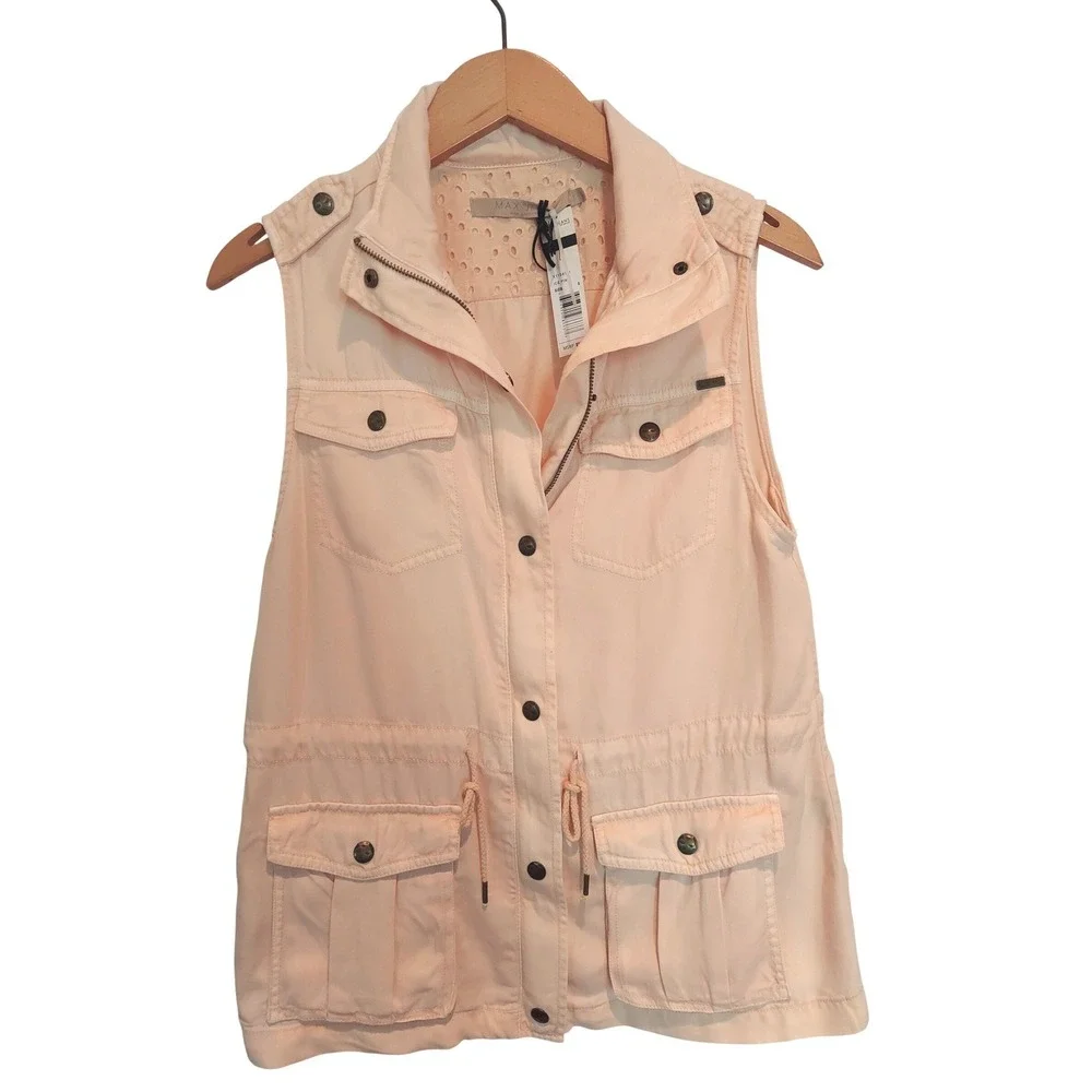 Max Jeans Gold Utility Vest Eyelet Back Drawstring Waist Size S NWT